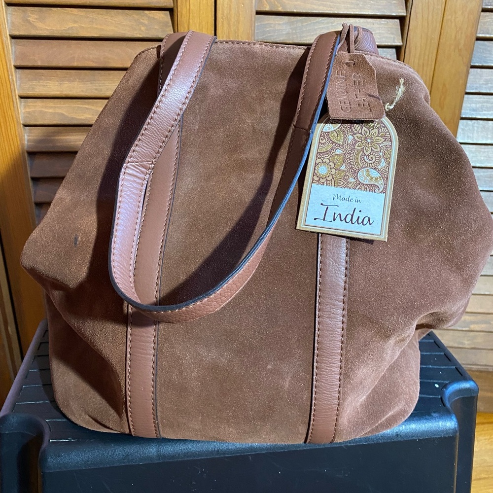 Suede and leather shoulder bag